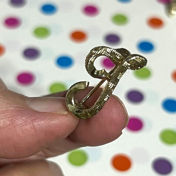 Set of 3 Vintage Gold Silver Initial Letter J Brooch Pin Monogram Cursive Script - Picture 2 of 8
